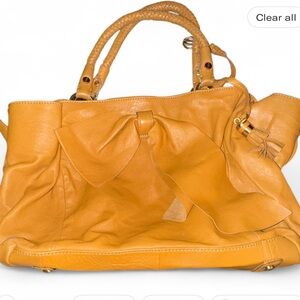 Bill Blass Mustard Shoulder Bag with Bow Accent